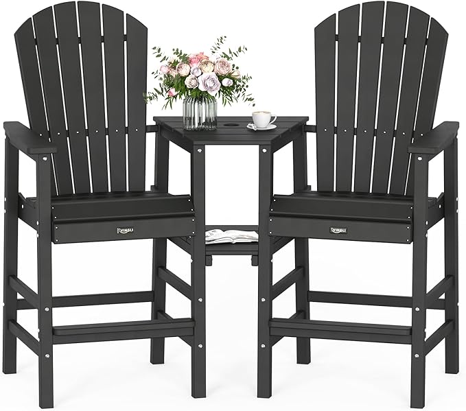 VINGLI Tall Adirondack Chairs Set of 2, All Weather HDPE Bar Height Adirondack by VINGLI