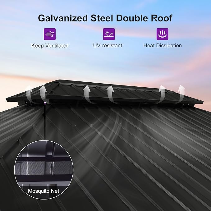 PURPLE LEAF 10' X 16' Hardtop Gazebo Outdoor Wood Grain Aluminum Frame Heavy - Image 5