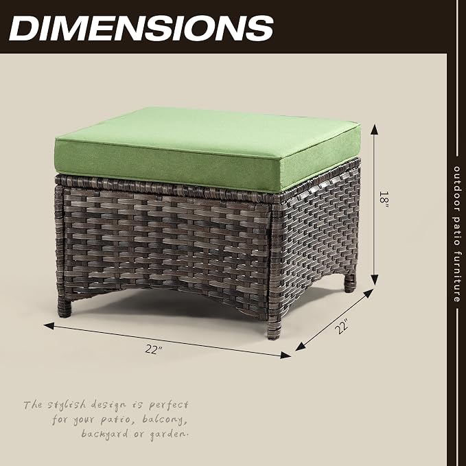 Outdoor Ottomans for Patio Set of 2 PE Wicker Steel Frame Outdoor Footstool - Image 2