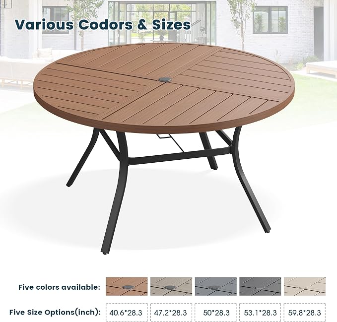 Patio Dining Table for 6-8, Round Metal Outdoor Table - Image 7
