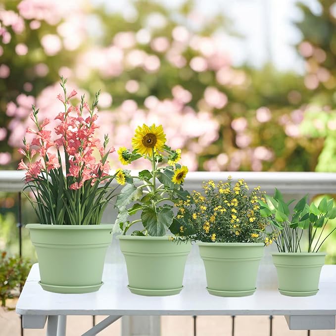 10 Inch Plastic-Flower-Pot-for-Indoor-Plants, 4 Pack Large Outdoor Planter Pot - Image 2