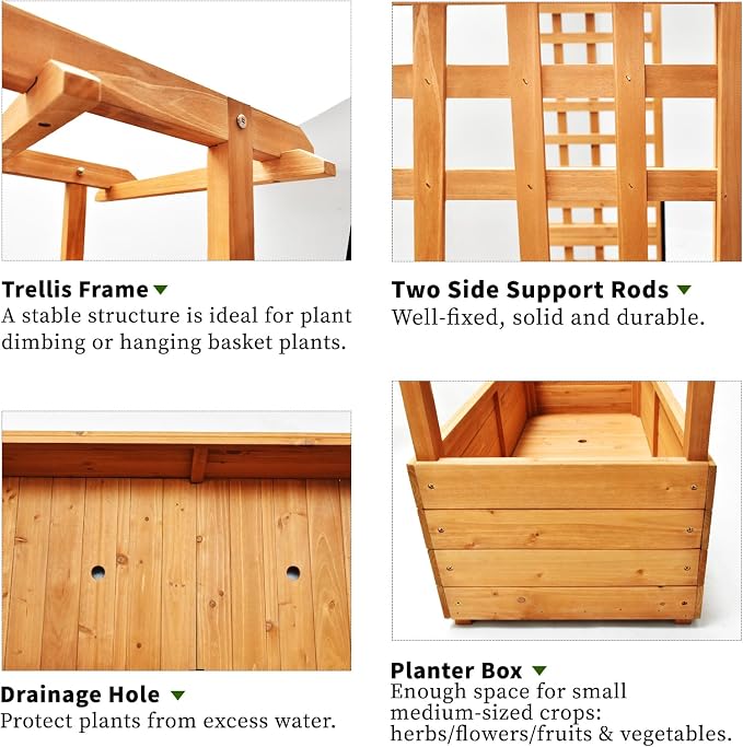 Raised Garden Bed Wooden Patio Planter - Image 4