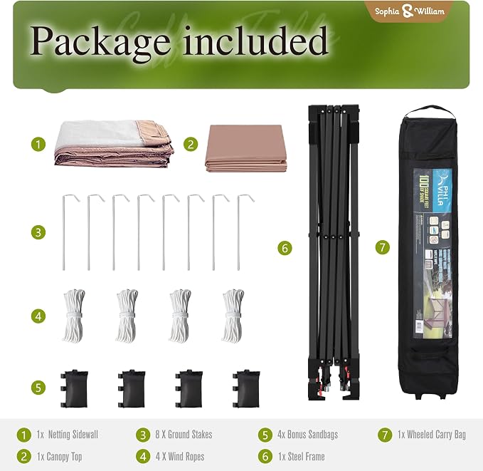 Sophia & William Canopy Tent Pop Up 10x10 ft, Outdoor Patio Portable Commercial - Image 8