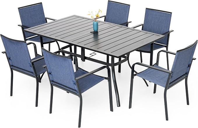 7-Piece Patio Dining Set, Outdoor Furniture Set of 6 Navy Stackable Dining by Anmutig