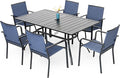 7-Piece Patio Dining Set, Outdoor Furniture Set of 6 Navy Stackable Dining by Anmutig