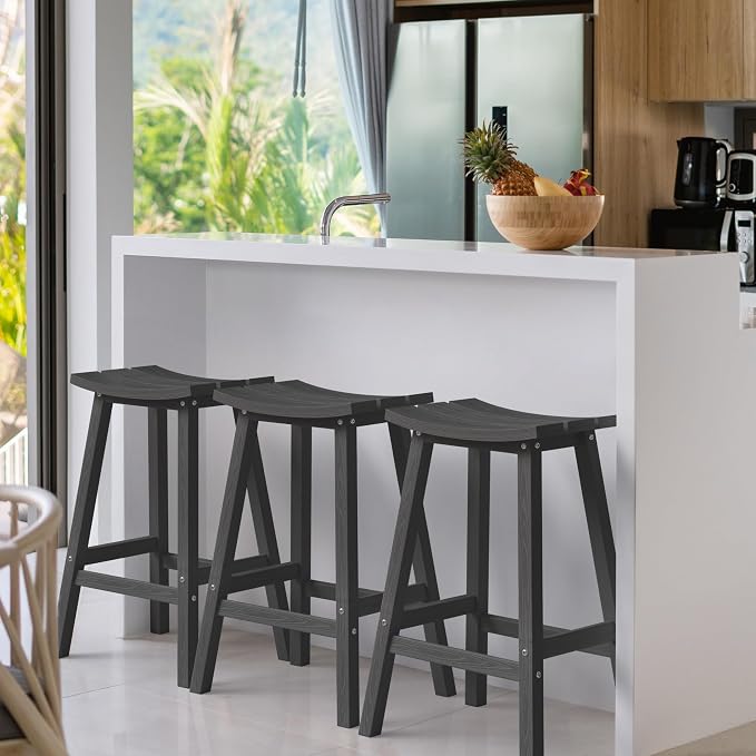 Ciokea 2 Set 29" Outdoor Bar Stools Heavy Duty HDPE Outdoor Stools Weatherproof - Image 7