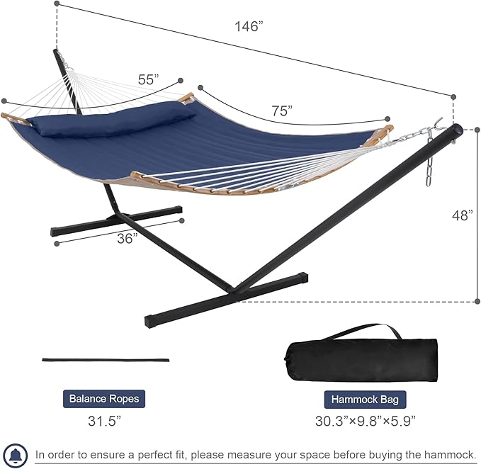 2 Person Hammock with Stand Included, Outdoor Hammock with Curved Spreader Bar - Image 6
