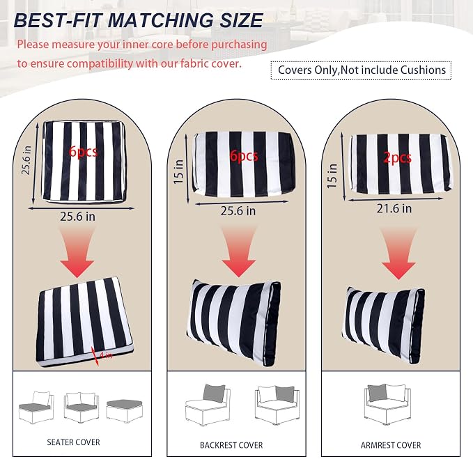 Outdoor Cushion Covers for Patio Furniture, Patio Cushion Covers Replacement - Image 2