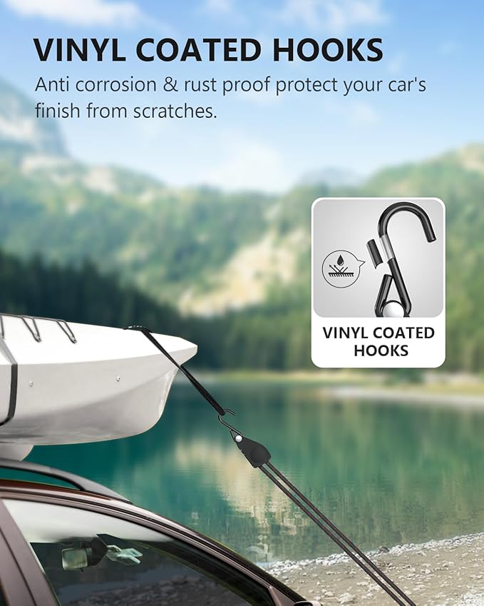 Kayak Straps Tie Downs 4 Pack, Roof Rack Straps Adjustable Ratchet Tie Down - Image 5