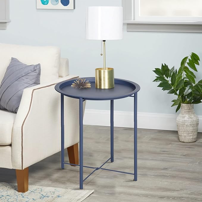 VECELO Side/End Table, Folding Round Metal Anti-Rust and Waterproof Outdoor or - Image 3