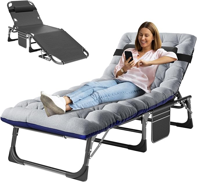 MOPHOTO Folding Chaise Lounge Chair 5-Position, Folding Cot, Heavy Duty Patio by MOPHOTO