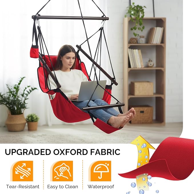 ONCLOUD Hammock Chair Hanging Swing Seat Air Deluxe Rope Through Beech Wood Bars - Image 4