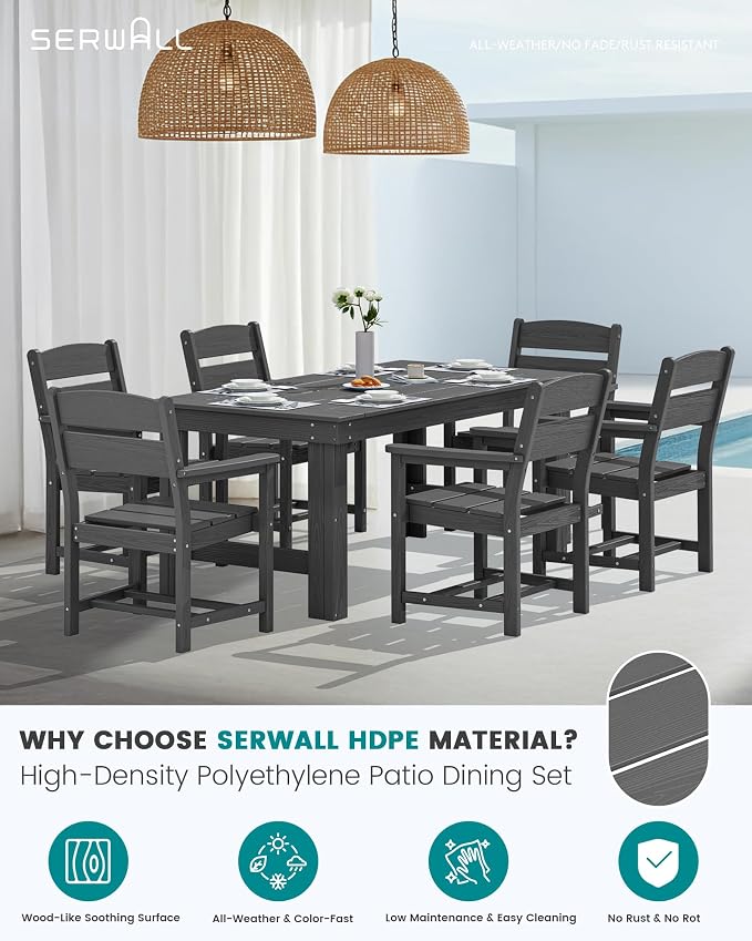 SERWALL Outdoor Dining Table Set, 67‘’ HDPE Patio Dining Set - Image 3