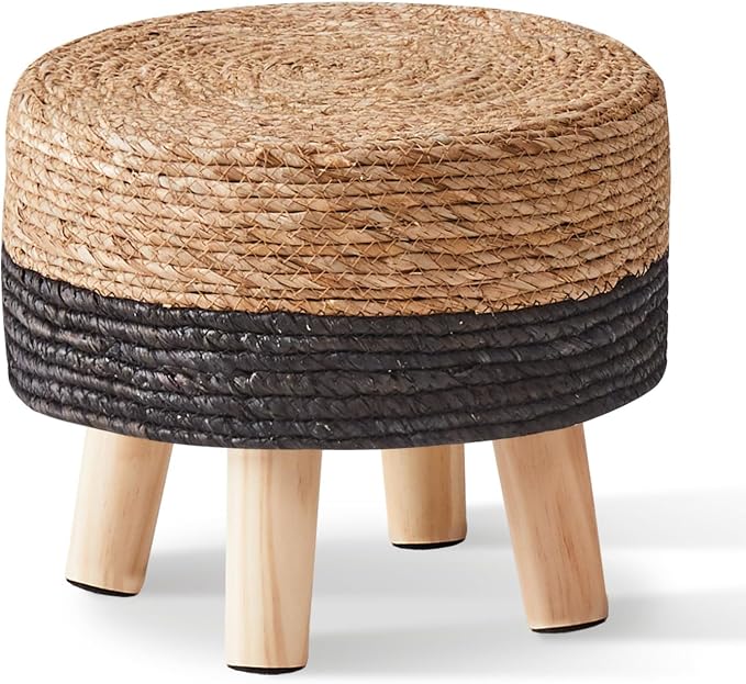 Wimarsbon Round Foot Stool Natural Seagrass Poufs Ottoman Hand Weave Footrest by Wimarsbon
