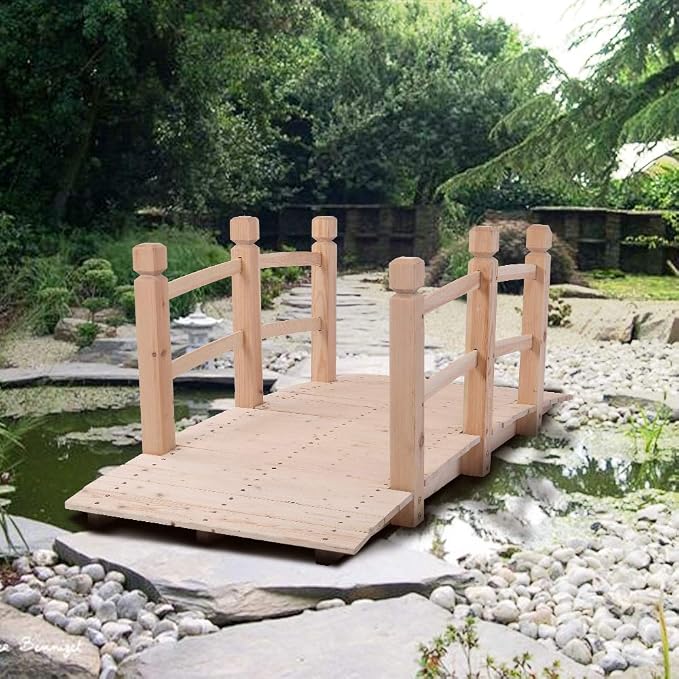 5 ft Garden Bridge for Outdoors, Wooden Bridge Pathway - Image 7