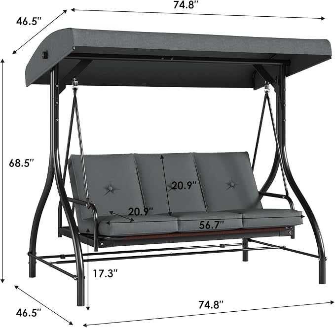 TLSUNNY 3-Seat Outdoor Patio Porch Swing - Image 4