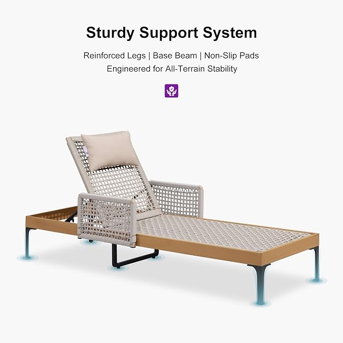 PURPLE LEAF 4 Pieces Outdoor Chaise Lounge Set Rattan Wicker Lounger - Image 9