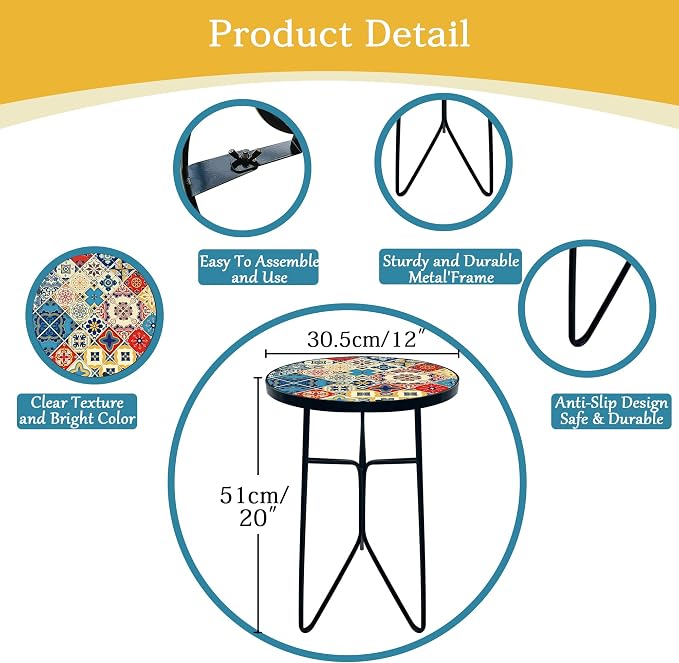 Mosaic Round Sode Tea Table, Outside Unique Furniture, Small End Outdoor Side - Image 3