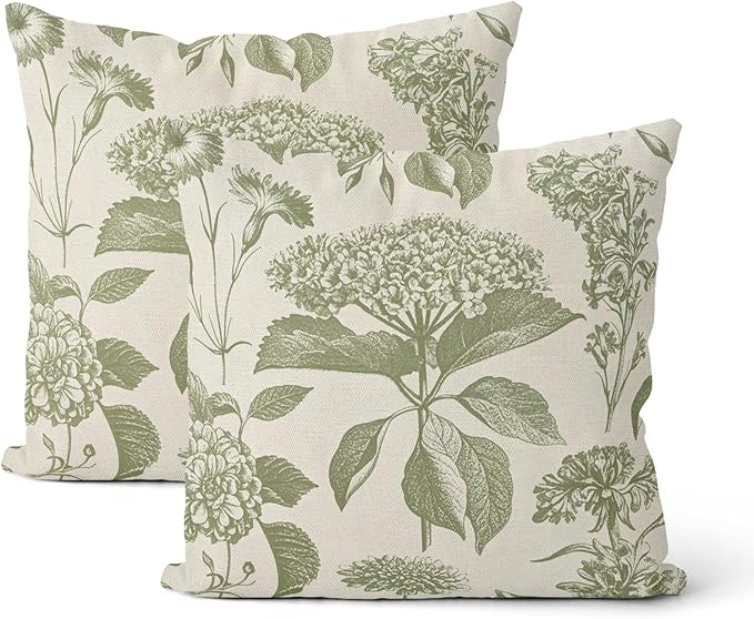 Sage Green Pillow Covers 22x22 Inch 2 Pcs Boho Vintage Floral Decor Throw by DAFENA