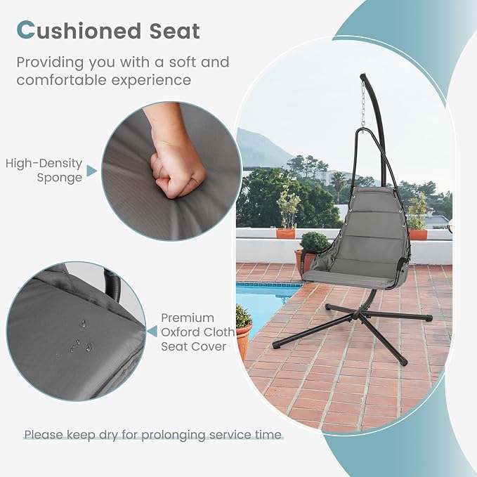 Giantex Hanging Chair with Stand, Hammock Swing Chair with Extra Large Padded - Image 3