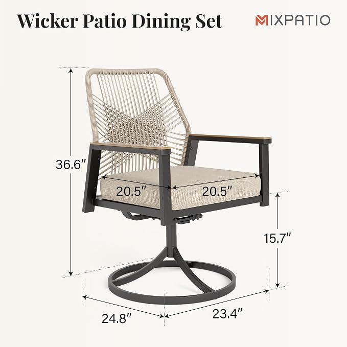 Patio Wicker Swivel Chair Sets of 2, Outdoor Dining Chairs - Image 6