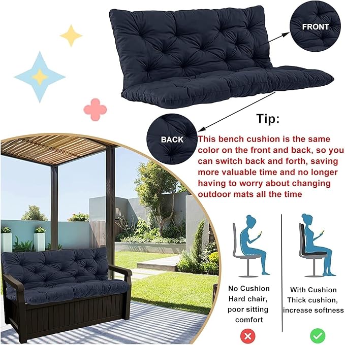Swing Cushion Replacement Outdoor Porch Waterproof Bench Cushion 2-3 Seater - Image 3