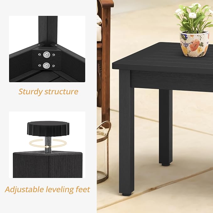 LUE BONA Outdoor Coffee Table Rectangle, HDPS Patio Coffee Tables - Image 6