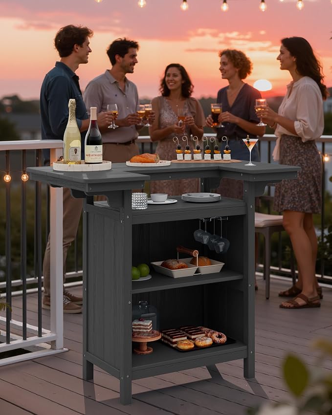 SERWALL Outdoor Bar Table, Patio Bar Cabinet - Image 9