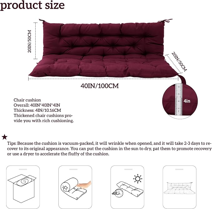 Outside Benches Cushion with Backrest, Thicken Waterproof Swing Cushions 2/3 - Image 5