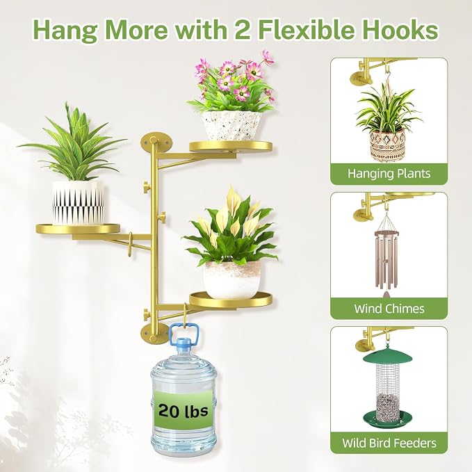 iDavosic.ly Rotating Window Plant Shelves, 3-Tier Metal Wall Stand - Image 4