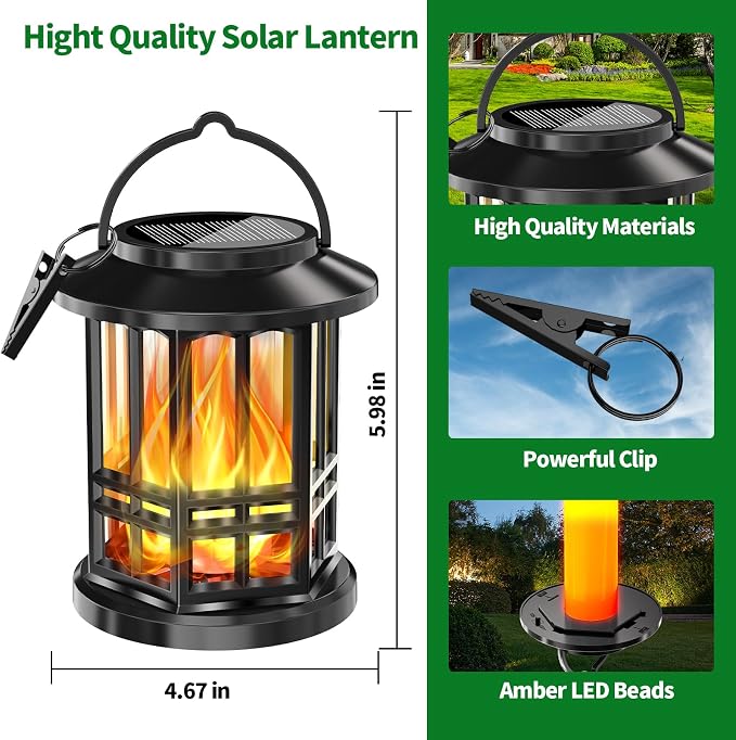 Solar Lanterns Outdoor Waterproof, Flickering Flame Landscape Lanterns - Image 2