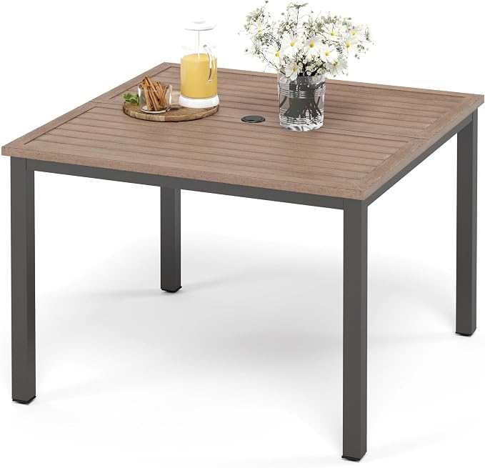 Sophia & William 42" Metal Patio Table, Steel Slatted Square Outdoor Dining by SophiaWilliam