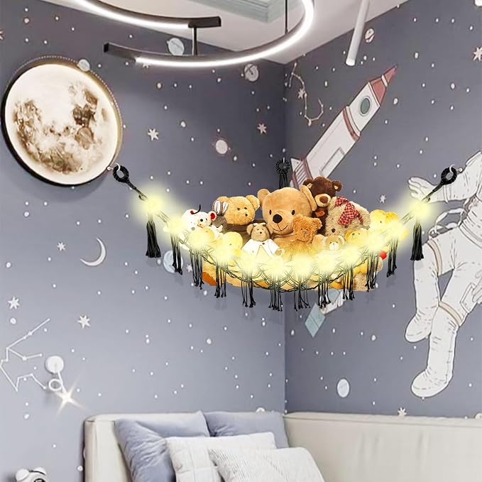 Stuffed Animal Hammock with LED Light, Large Stuffed Animals Storage Corner - Image 2