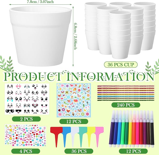Funnymoom 36 Pcs Garden Plastic Paintable Flower Pot Craft Kit DIY Painting - Image 3