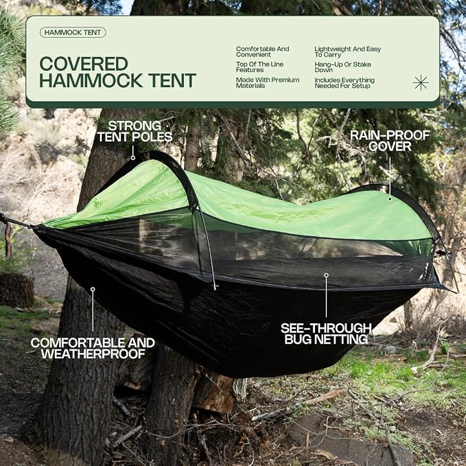 Camping Hammock Tent with Mosquito Net & Rainfly – Waterproof Portable - Image 3