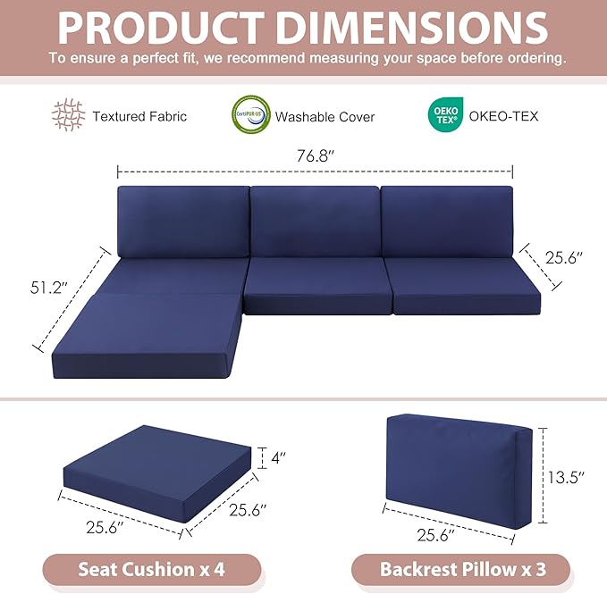 7-Piece Patio Furniture Cushions Set, Replacement Outdoor Cushions - Image 2