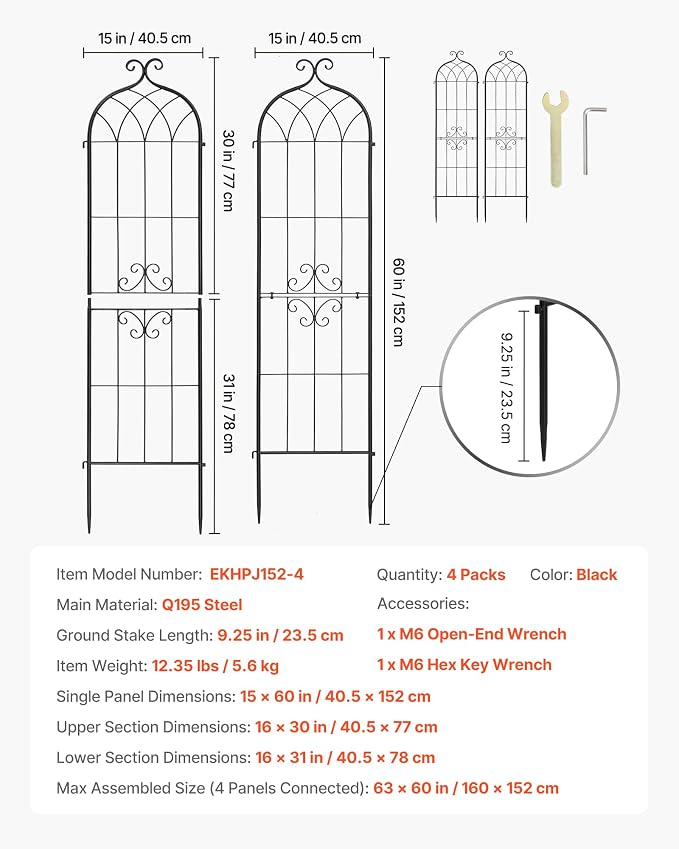 VEVOR Garden Trellis, 60 x 15 inch Rose Trellis, 4 Packs Garden Flower Rose - Image 7