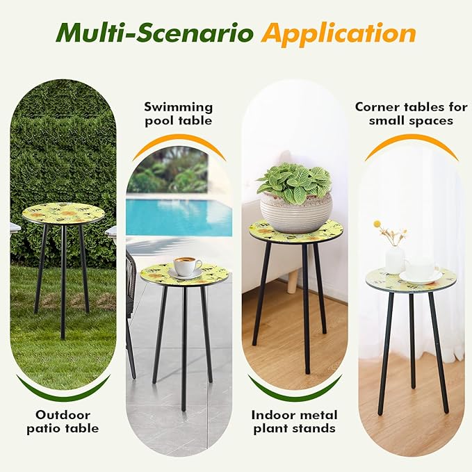 Metal Outdoor Side Tables Set of Two Small Outside Round End Table - Image 5