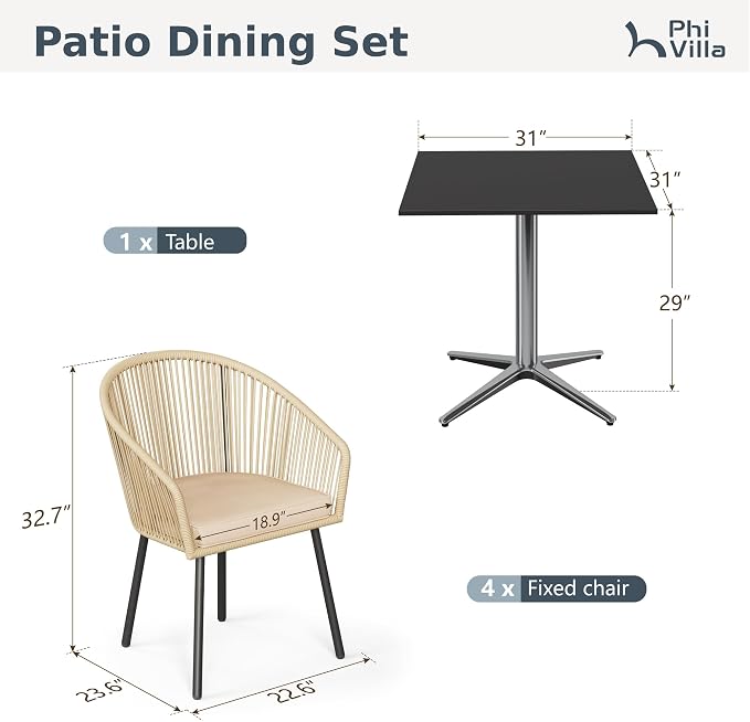 PHI VILLA 5 Pieces Outdoor Small Dining Set - Image 9