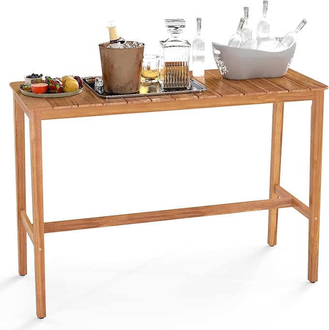 HAPPYGRILL Acacia Wood Outdoor Bar Table 55 Inch, Rectangular Pub Table by HAPPYGRILL