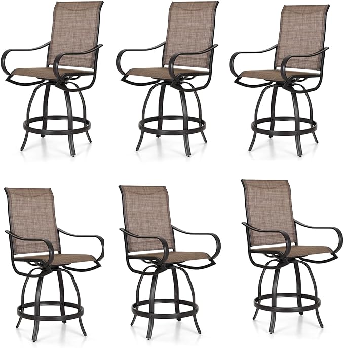 PHI Villa Outdoor Swivel Bar Stools Set of 6, Counter Height Patio Chairs by PHIVILLAThepioneerofcomfortablehouseholdsupplies