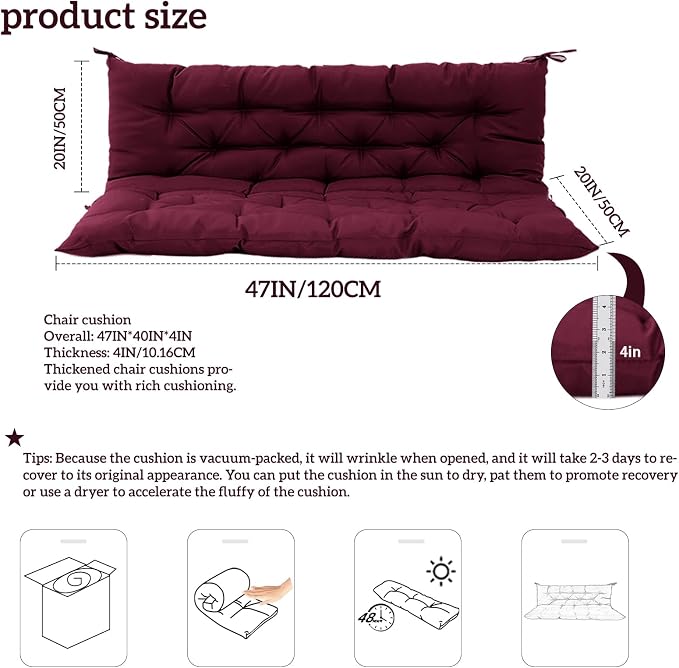 Outside Benches Cushion with Backrest, Thicken Waterproof Swing Cushions 2/3 - Image 5