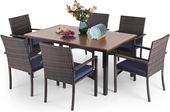 Sophia & William 7 Pieces Patio Dining Set, Metal Patio Table and Wicker Chairs - Image 7