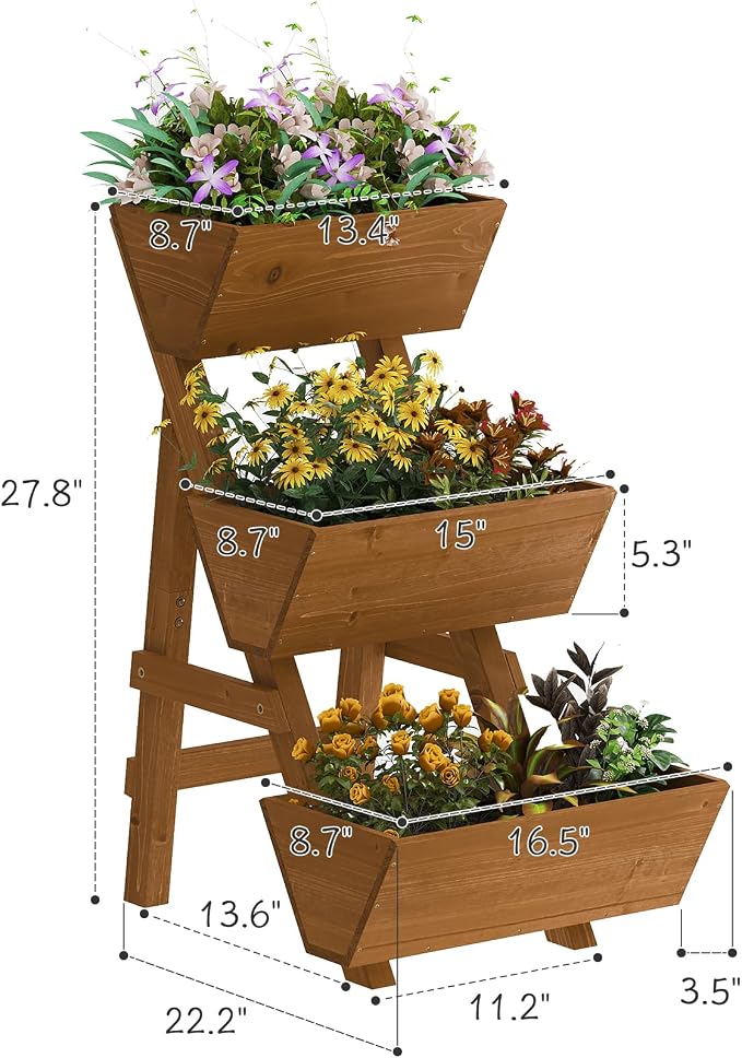 3-Tiers Wooden Raised Garden Bed, Wood Planter Box - Image 7