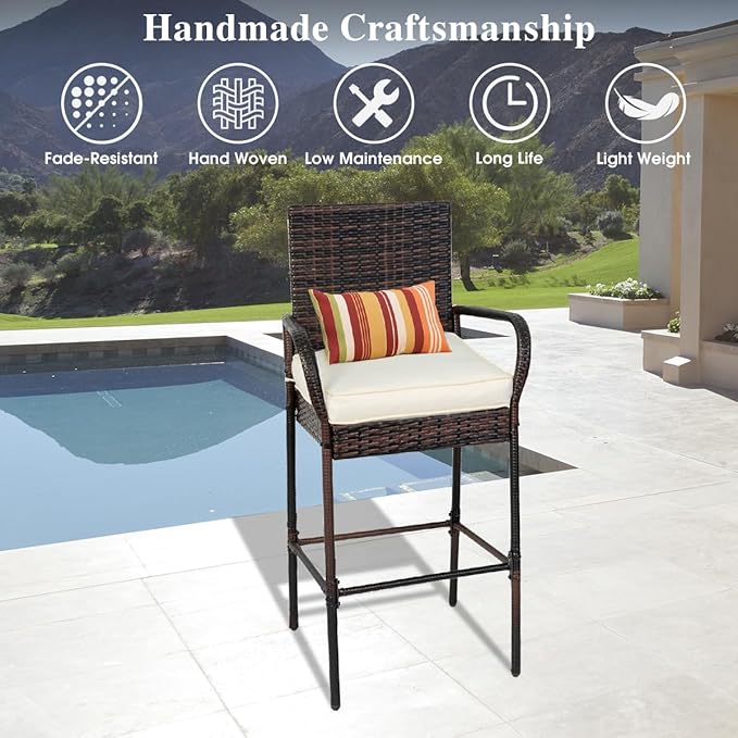 Sundale Outdoor Wicker Bar Stool Set of 6, Patio Counter Height Pub Chair - Image 6