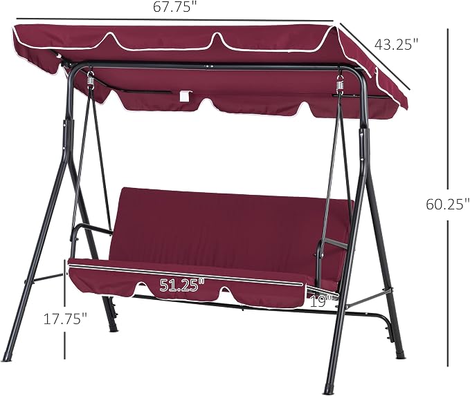 Outsunny 3-Seat Outdoor Patio Swing Chair - Image 7