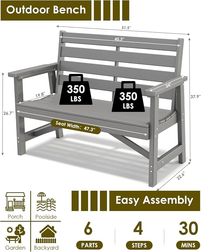 GREENVINES Outdoor Bench | HDPE | Garden Benches | All Weather | - Image 3