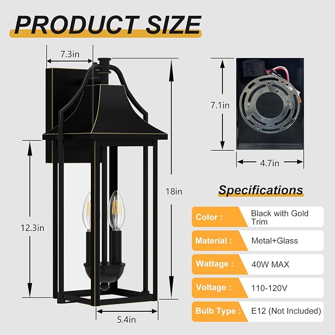  Outdoor Wall Sconce Fixture, Dusk to Dawn Patio Lights Waterproof - Image 5