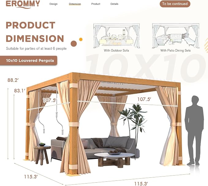 EROMMY Louvered Pergola 10' x 10' Outdoor Hard Top Gazebo - Image 2