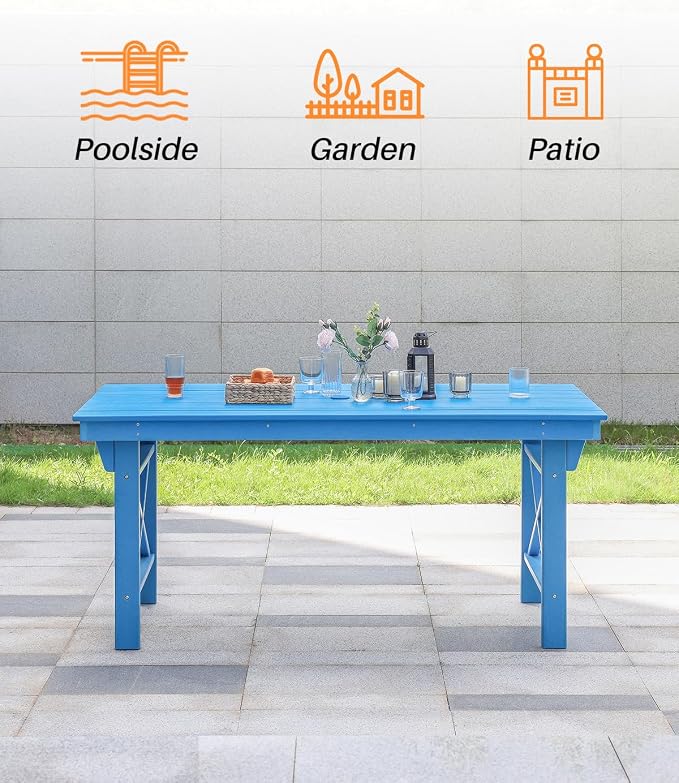 HDPE Outdoor Dining Table, 66.9” Rectangle Patio Dining Table - Image 7